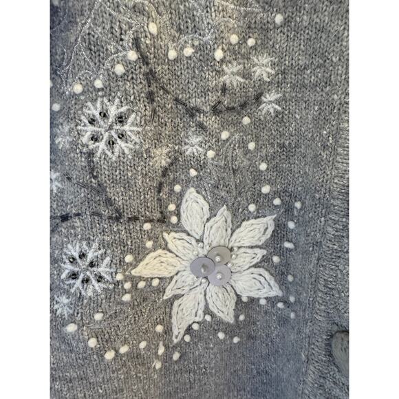 Christopher & Banks XL Gray Floral Cardigan Silk Rabbit Hair Blend - Picture 7 of 7